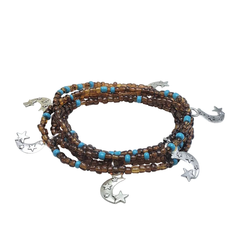 Body Chain with Glass Seed Beads, Fashionable Magic Hand Fish Pendant Accessories, Elastic Handmade Beaded Jewelry Waist Chain