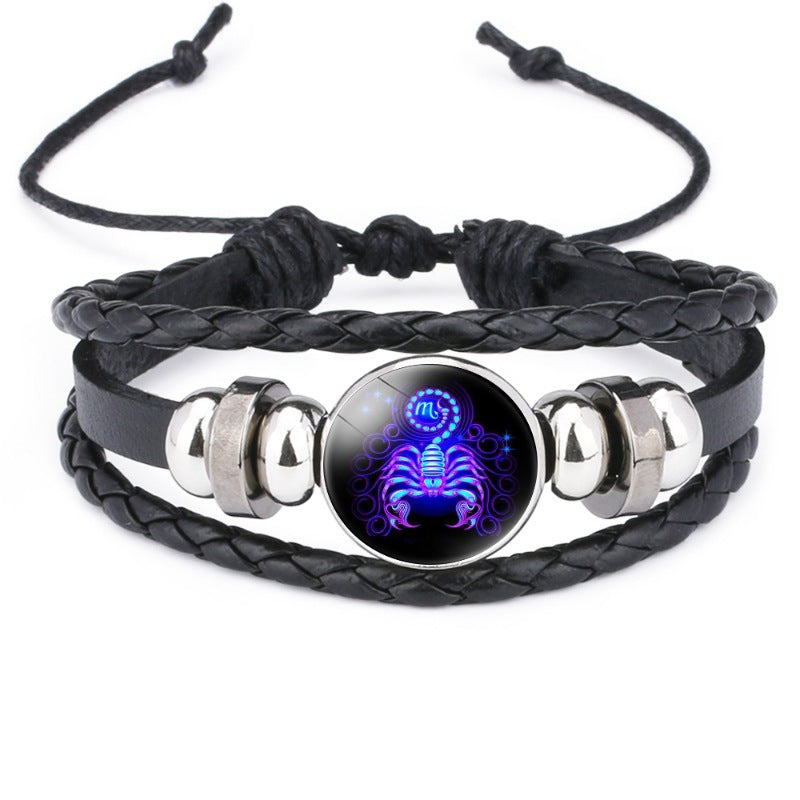 Twelve Zodiac Signs Beaded Handmade Leather Bracelet, New Cross-Border Accessory, In-Stock Wholesale from Yiwu Jewelry Factory