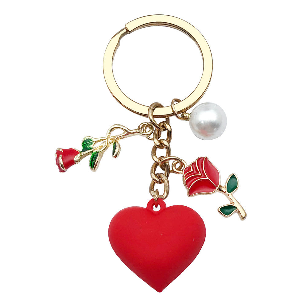 Pearl Heart Keychain Pendant Girly Heart Red Glossy Peach Heart Accessories Small Fresh Couple Bag Pendant