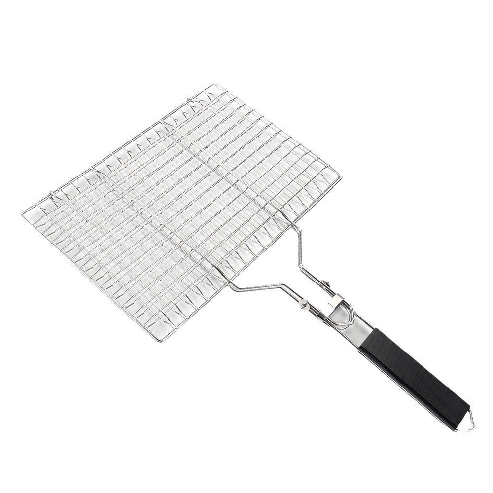 Barbecue tools stainless steel wooden handle food clip 430 fish clip detachable BBQ grill net outdoor folding barbecue net