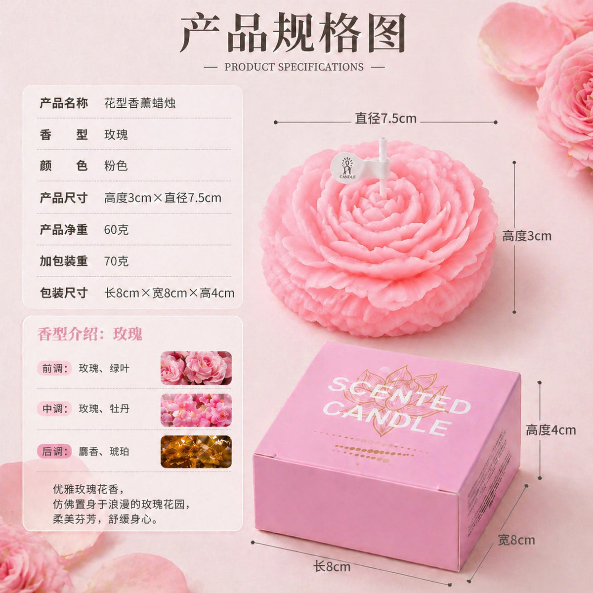 DIY Handmade Peony Flower Scented Candle Ins Home Bedroom Ornament Gift Flower Scented Candle Wholesale