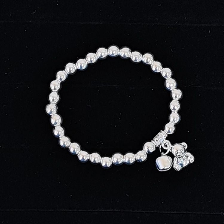 Beaded Lucky Cat Bracelet, Silver-Plated Bracelet with Round Beads, Elastic Cord Handmade Beaded Bracelet from Yunnan, Guizhou, and Sichuan, Auspicious Elephant Bell