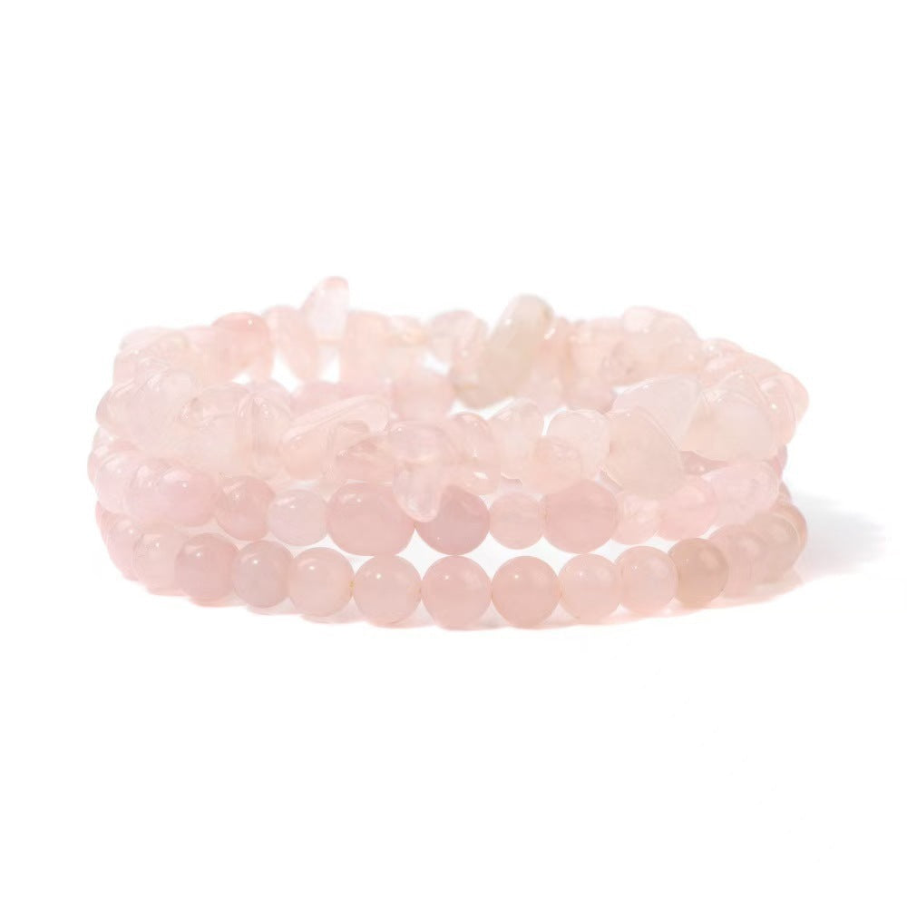 New European and American Trendy Jewelry: Gravel Bead Bracelet, Pink Crystal, Tiger Eye, Agate Stone Combination Set, Elastic Bracelet