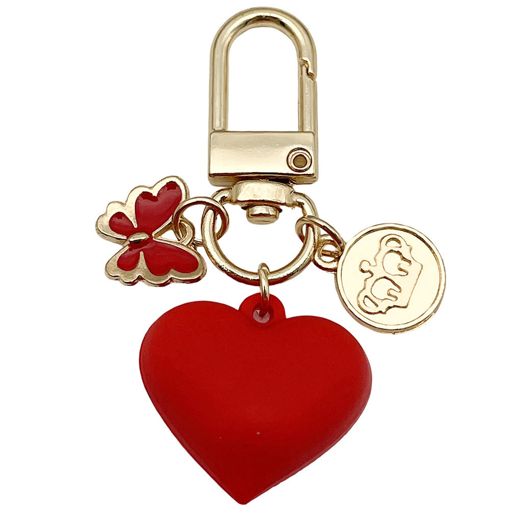 Pearl Heart Keychain Pendant Girly Heart Red Glossy Peach Heart Accessories Small Fresh Couple Bag Pendant