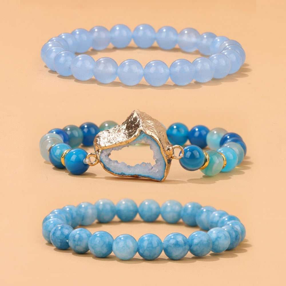 Crystal Cluster Stone Beads Three-Piece Bracelet for Women European and American Cross-Border New Bestie Gift Bracelet Workplace Style