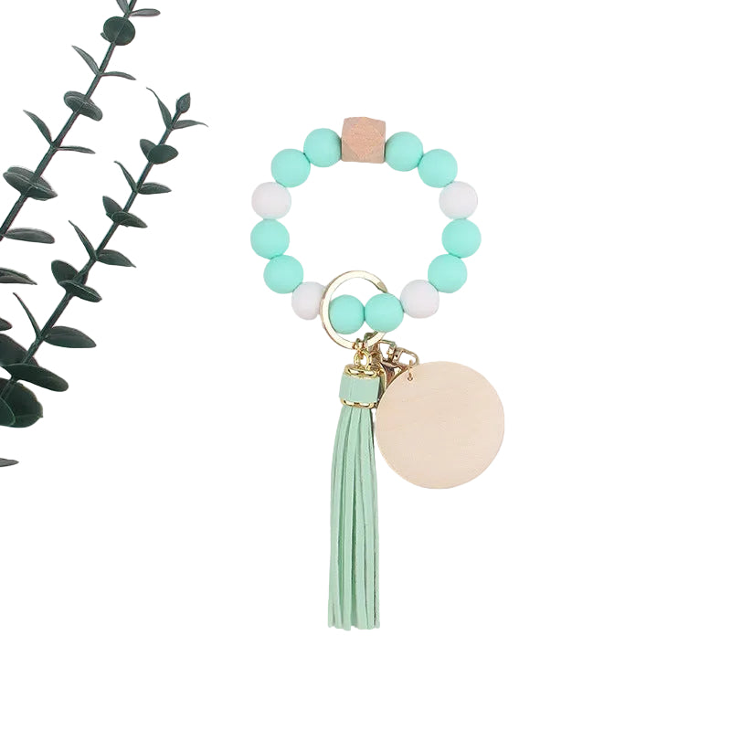 Silicone Ball Bead Key Bracelet Teacher's Day Valentine's Day Wrist Keychain Pendant Leather Bracelet