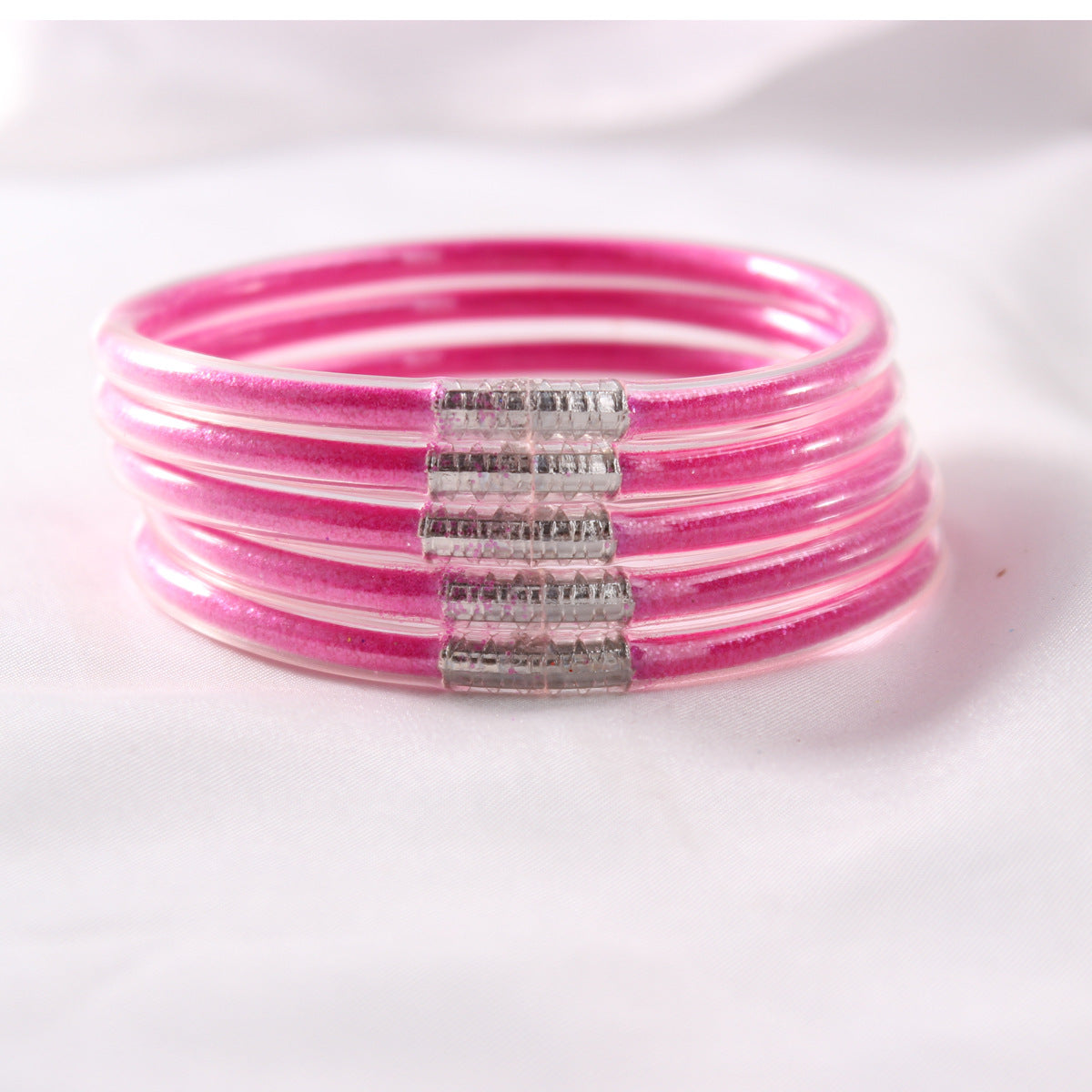 5-Layer Transparent Silicone Tube Pvc Gold Powder Bracelet with Silver Stopper Style Jelly Bangle Women's Bracelet Mixed Batch
