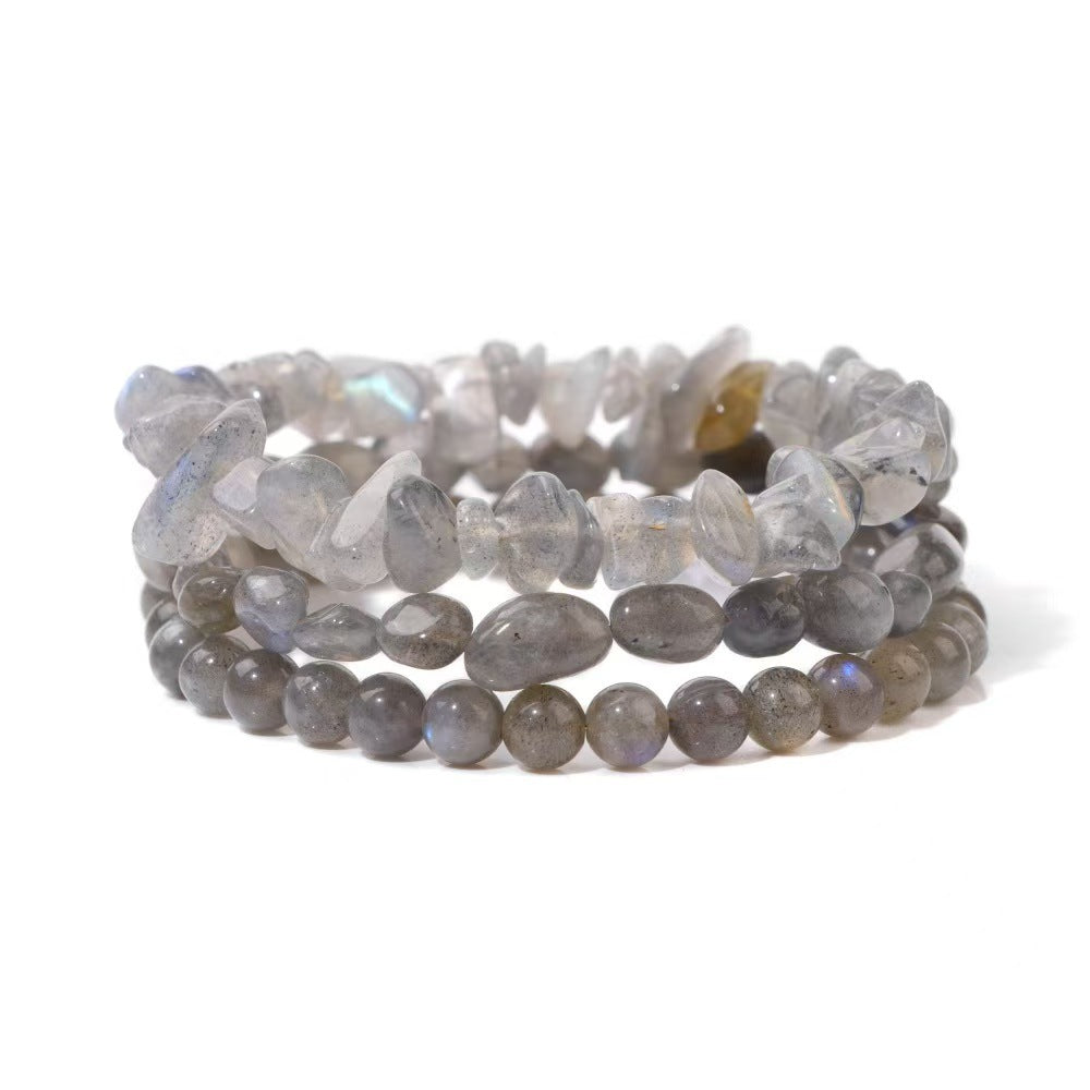 New European and American Trendy Jewelry: Gravel Bead Bracelet, Pink Crystal, Tiger Eye, Agate Stone Combination Set, Elastic Bracelet
