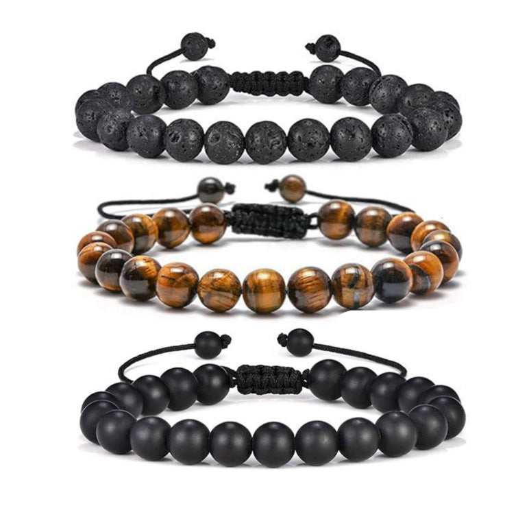 Popular Amazon European and American Men's Fashion Set, Stylish Tiger Eye Volcanic Stone Bracelet, White Pine Snowflake Bracelet, Versatile Accessories