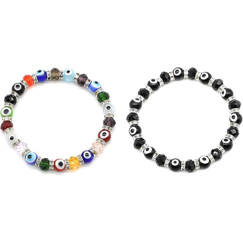 8mm Glass Bead Devil Eye Bracelet Beaded Blue Eye Elastic Rope Bracelet