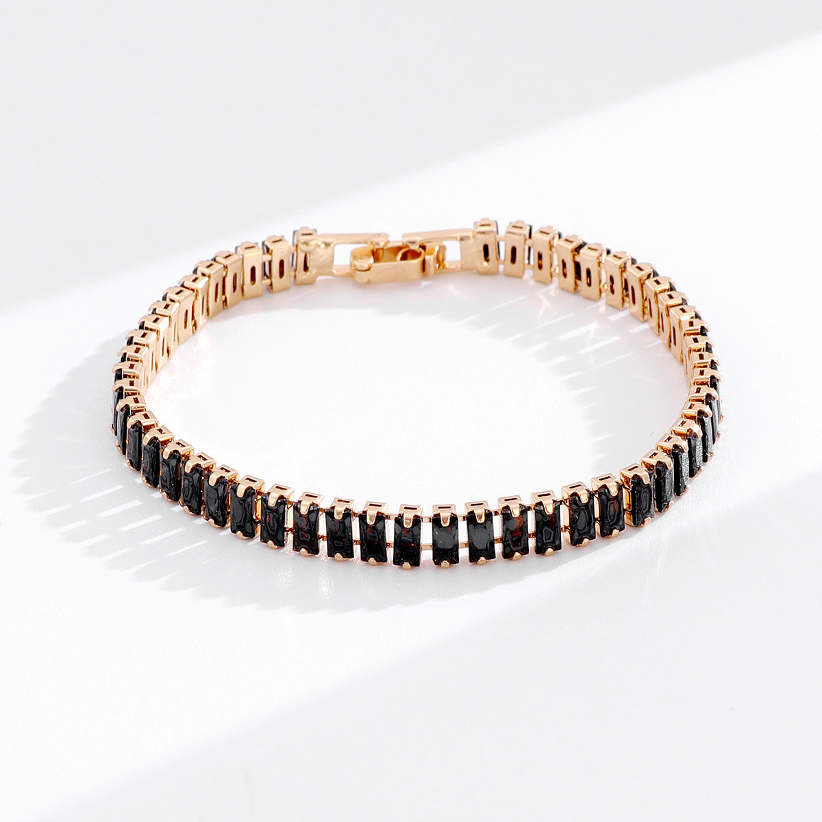 French-Style Light Luxury Colorful Gemstone Full Diamond Tennis Bracelet, Gold-Plated Bracelet, Multi-Color Versatile Jewelry Wholesale