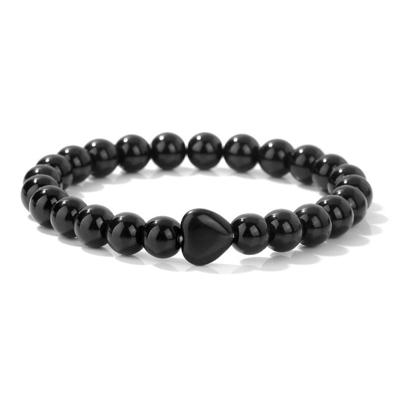 Ozone New Bracelet Natural Stone Heart Bracelet Beads Bracelet Lapis Lazuli Tiger Eye Stone Bracelet Elastic Beads Ready Stock