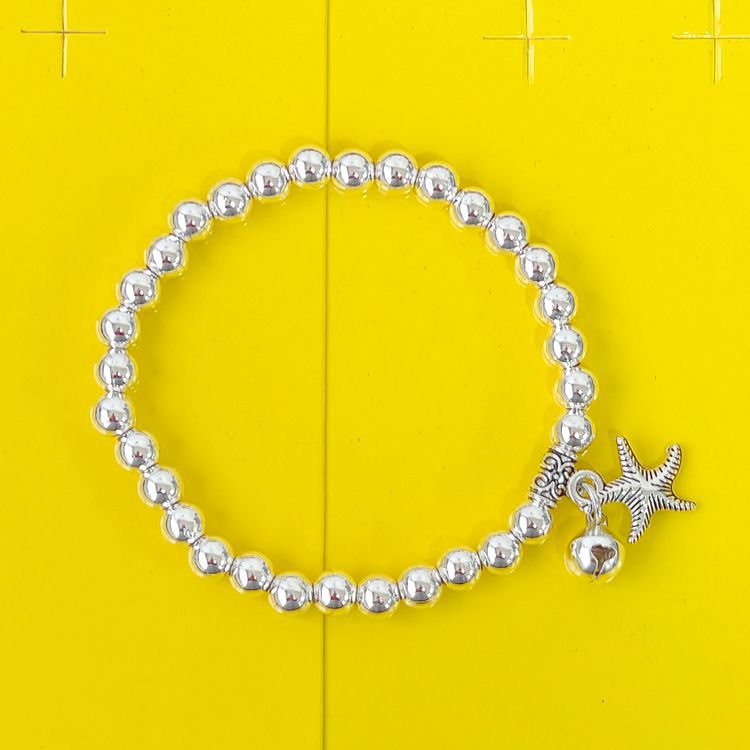 Beaded Lucky Cat Bracelet, Silver-Plated Bracelet with Round Beads, Elastic Cord Handmade Beaded Bracelet from Yunnan, Guizhou, and Sichuan, Auspicious Elephant Bell