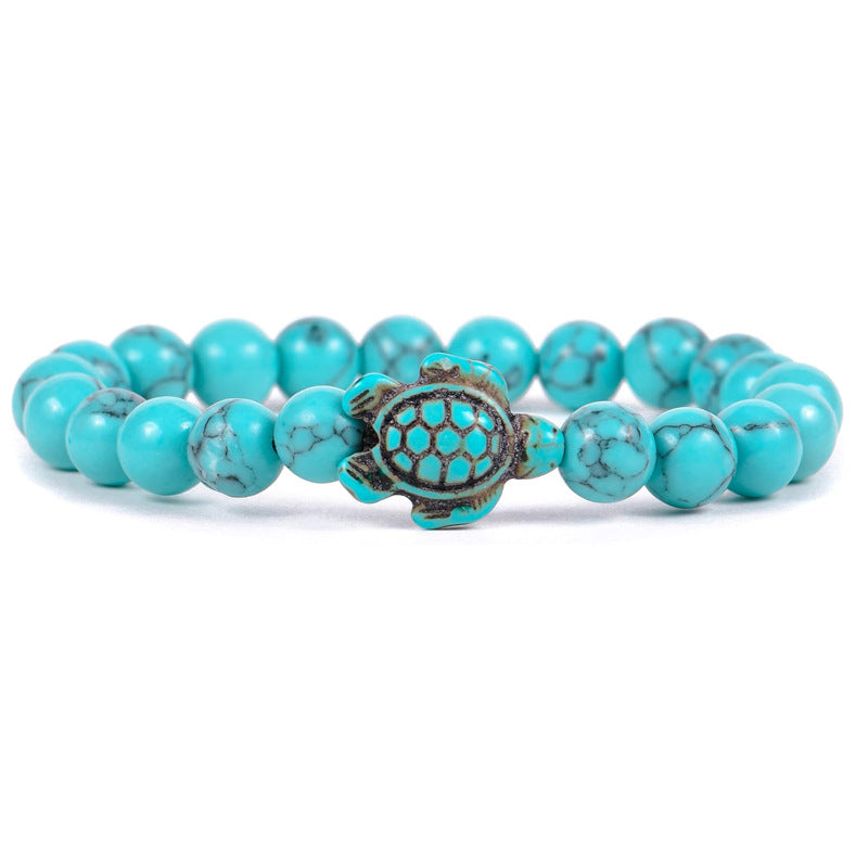 4Pcs Marine Turtle Model 8mm Marine Turquoise Pink Crystal Semi-Precious Stone Protective Turtle Beaded Bracelet
