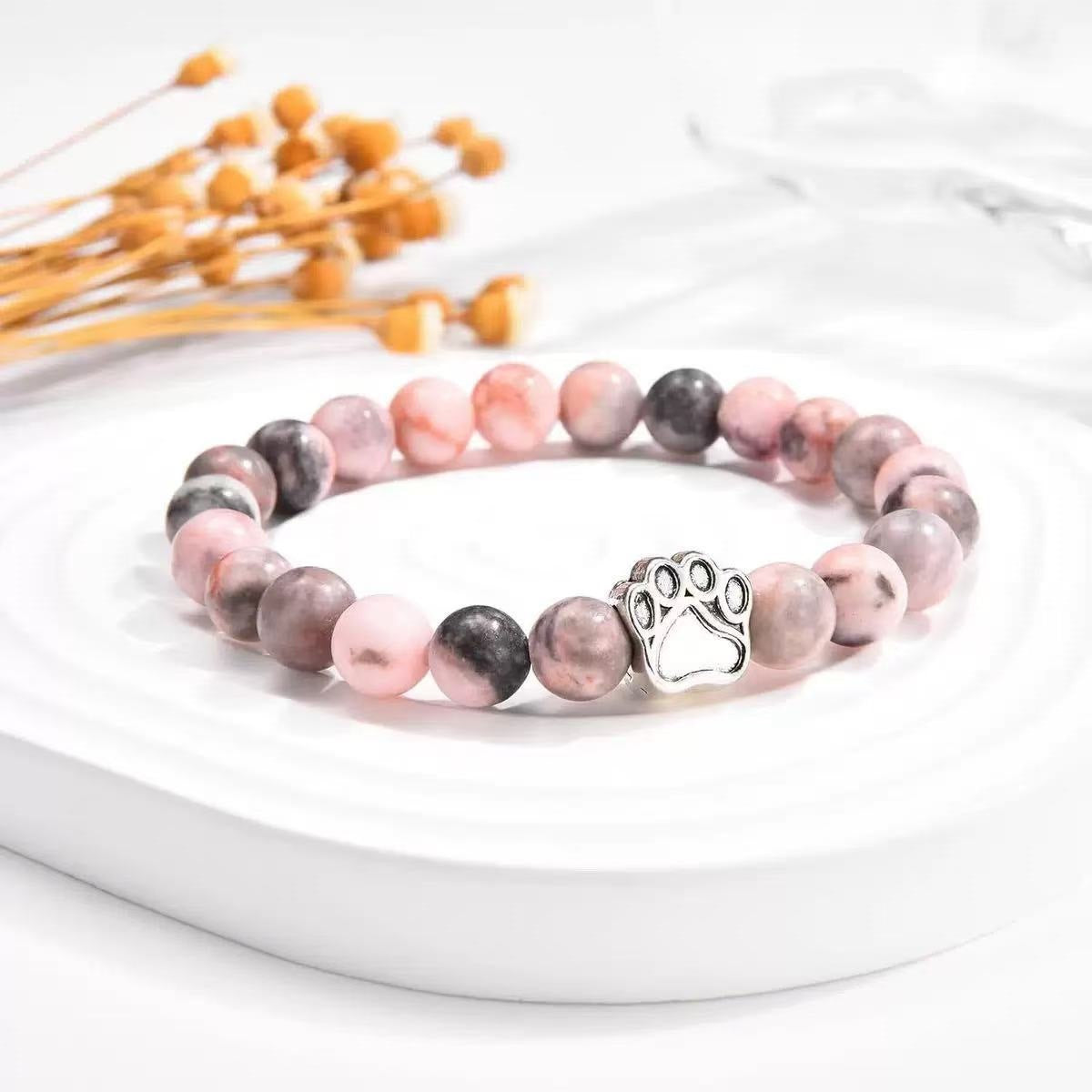 Direct manufacturer, popular on AliExpress: 8mm tiger eye stone, white turquoise, dog paw transparent elastic cord bracelet
