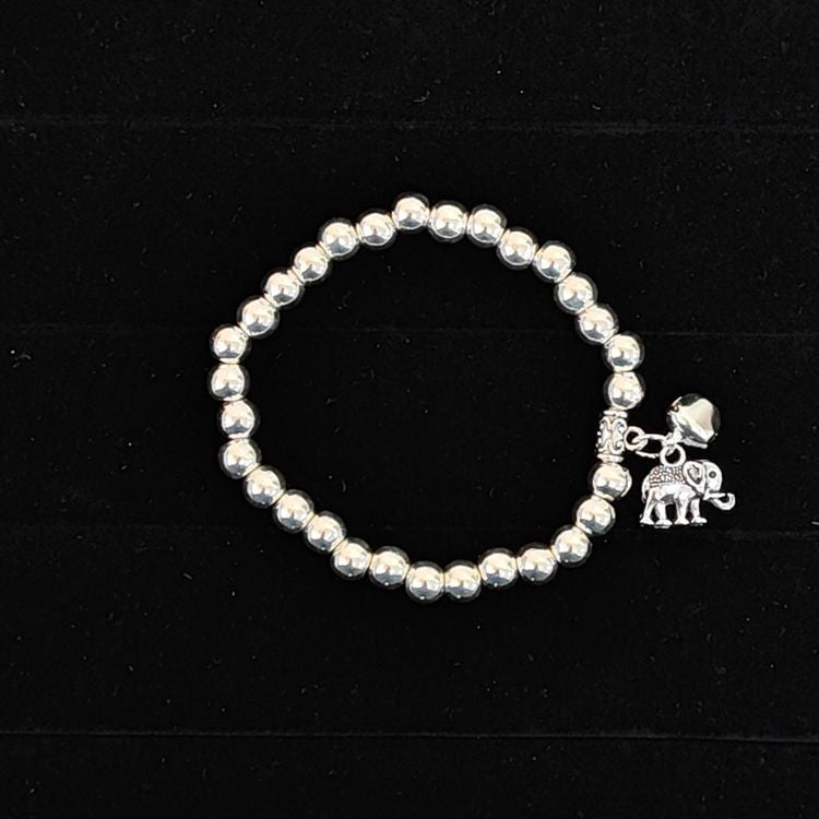 Beaded Lucky Cat Bracelet, Silver-Plated Bracelet with Round Beads, Elastic Cord Handmade Beaded Bracelet from Yunnan, Guizhou, and Sichuan, Auspicious Elephant Bell