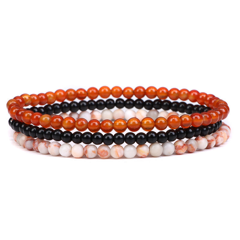 4mm Natural Rose Quartz Bracelet for Women, Retro Simple Elastic Rope Set Combination Jewelry Bracelet Hot Sale