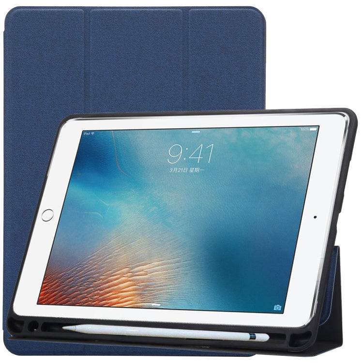 Cloth Texture Pattern Case for iPad 9.7 (2018) & iPad 9.7 inch (2017), with Three-folding Holder & Pen Slots, For iPad 9.7 (2018) & iPad 9.7(2017), For iPad 9.7 (2018) & iPad 9.7 (2017), For  iPad 9.7 (2018) & iPad 9.7, For iPad 9.7 (2018) & iPad 9.7