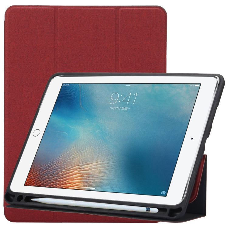 Cloth Texture Pattern Case for iPad 9.7 (2018) & iPad 9.7 inch (2017), with Three-folding Holder & Pen Slots, For iPad 9.7 (2018) & iPad 9.7(2017), For iPad 9.7 (2018) & iPad 9.7 (2017), For  iPad 9.7 (2018) & iPad 9.7, For iPad 9.7 (2018) & iPad 9.7