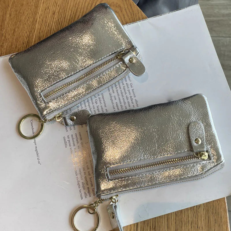 Genuine Leather Mini Wallet Coin Purse Key Bag Key Holder Pocket Storage Bag Zipper Waterproof Portable Thin Coin Pouch Case