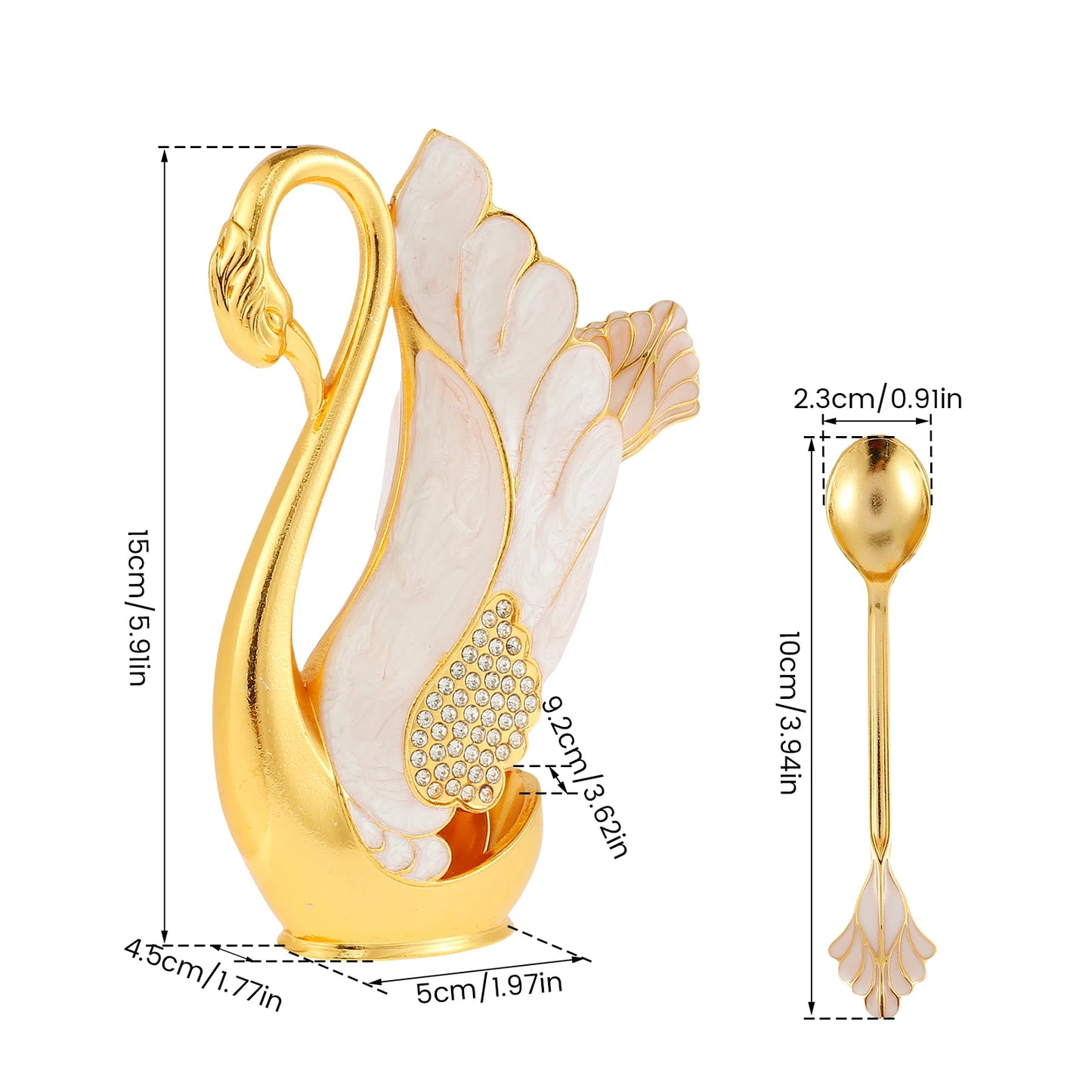 6Pcs Zinc Alloy Teaspoon For Dessert Ice Cream Stirring Coffee Small Spoons with Swan Base Holder Mini Gold Spoon Kitchen Gadget