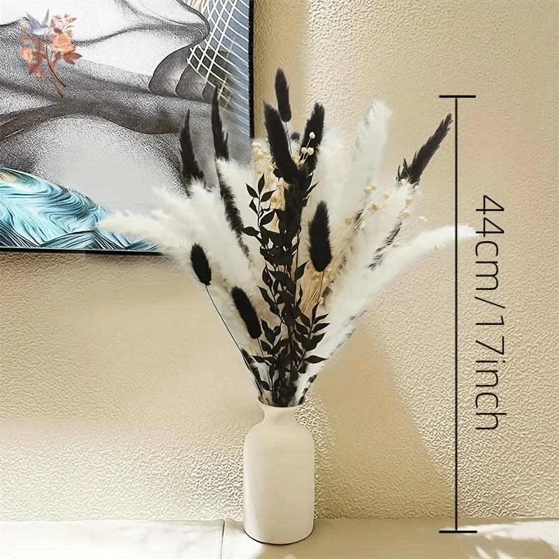 45pcs Dried Flowers Bouquet Black White Style Fluffy Pampas Rabbit Tail Grass for Halloween Party Decoration Home Accessories