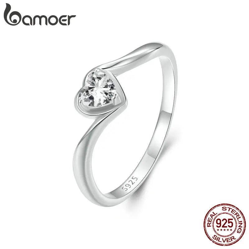 BAMOER White Gold Plated Heart-shaped Moissanite Solitaire Engagement Ring for Women, 925 Sterling Silver VVS1 Wedding Band