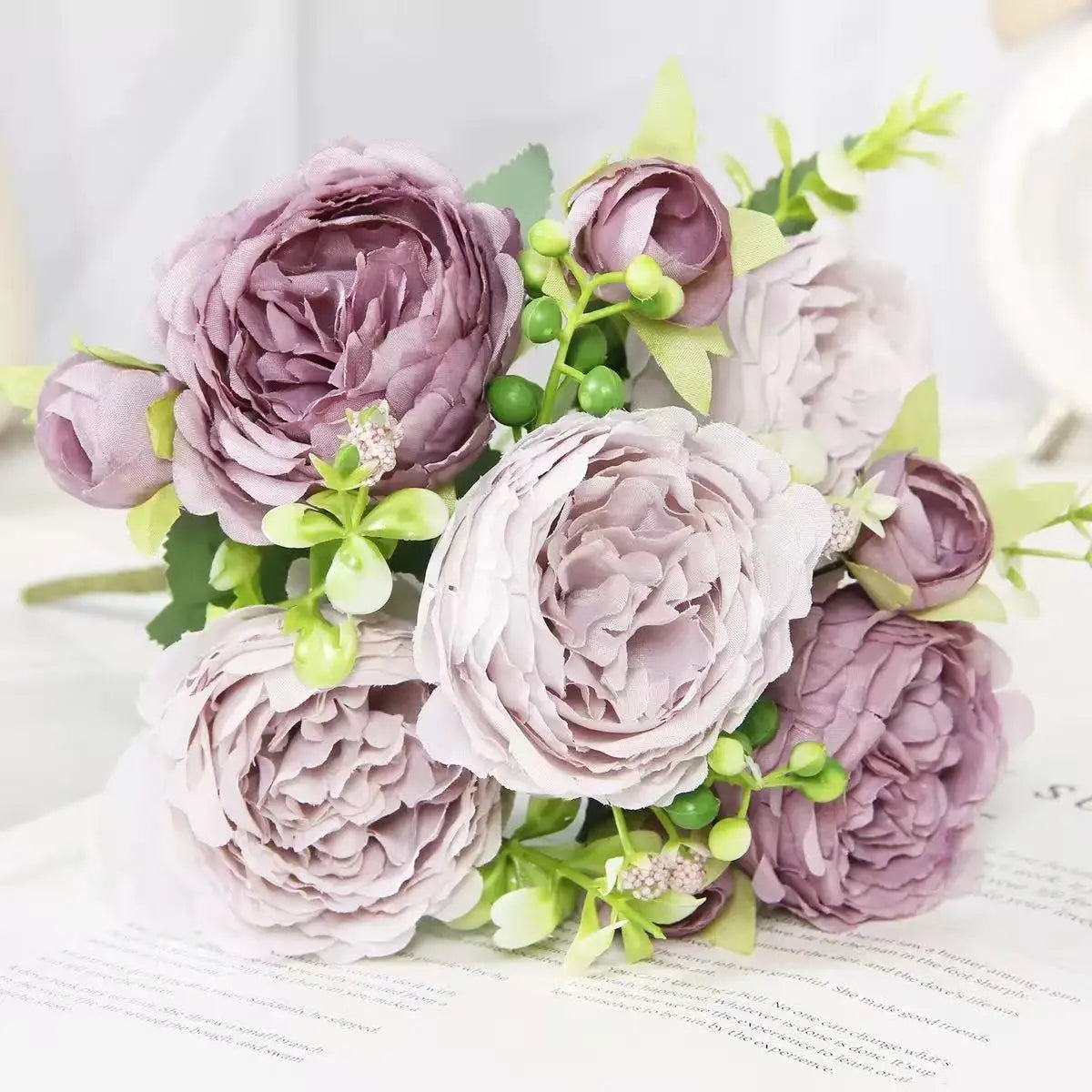 30cm Rose Pink Silk Peony Artificial Flowers Bouquet 5 Big Head and 4 Bud Cheap Fake Flowers for Home Wedding Decoration indoor