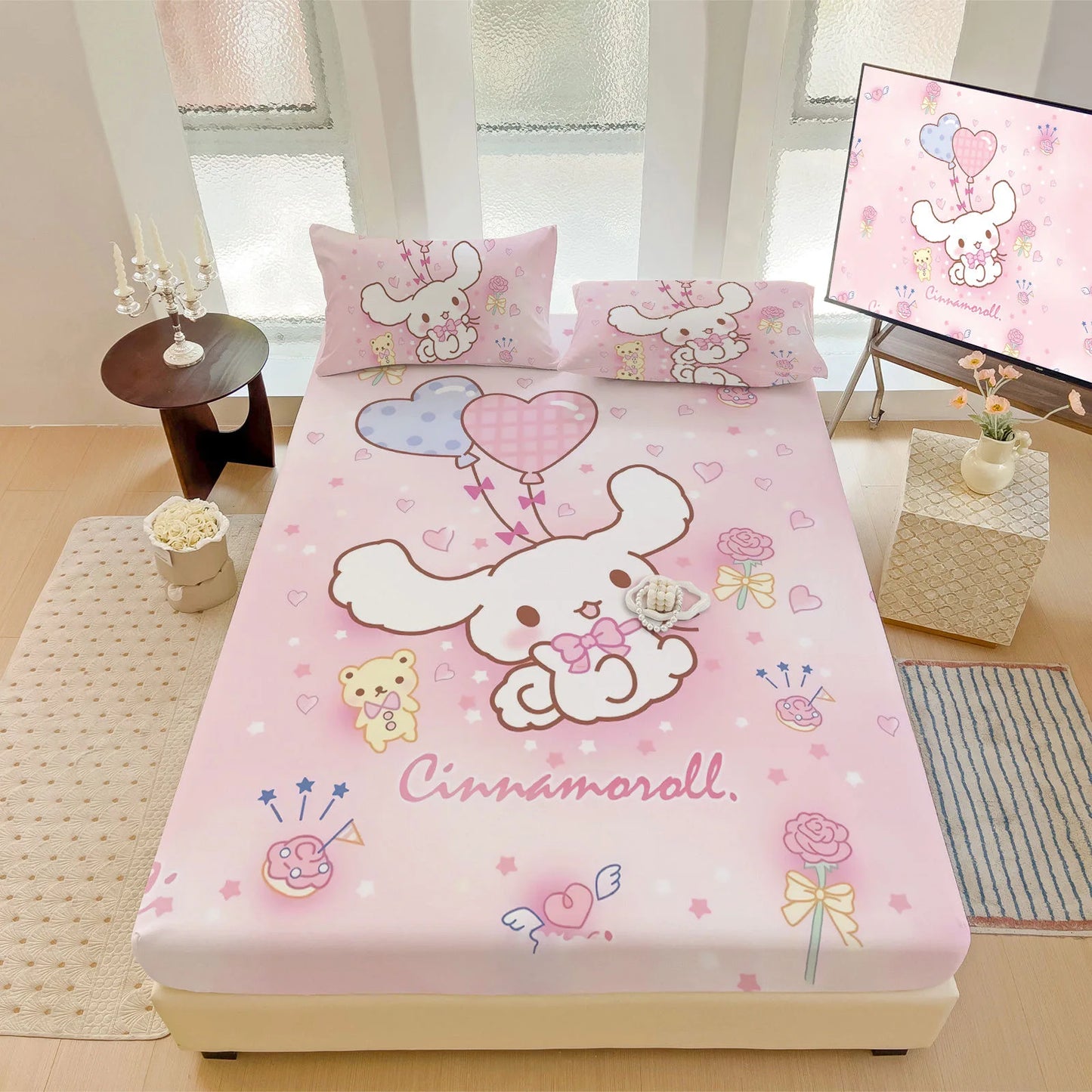 Hemasa  Bed Mattress Cover Cute Cartoon Painted Bed Linen Fitted Sheet For Kids Adult Single Double Size