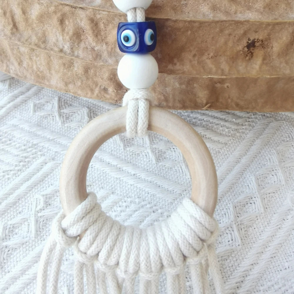 Tejesa Macrame Wall Hanging with Lucky Eye Turkish Evil Eye Cotton Woven Tapestry for Home Decor Bedroom Decoration House Gift