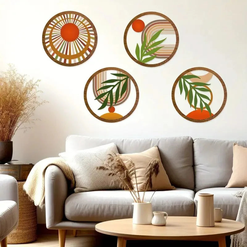 Hemasa 4Pcs Bohemian Wooden Wall Art Decorations Hollow Design Hanging for Living Room Bedroom Courtyard - Unique Decorative Pieces