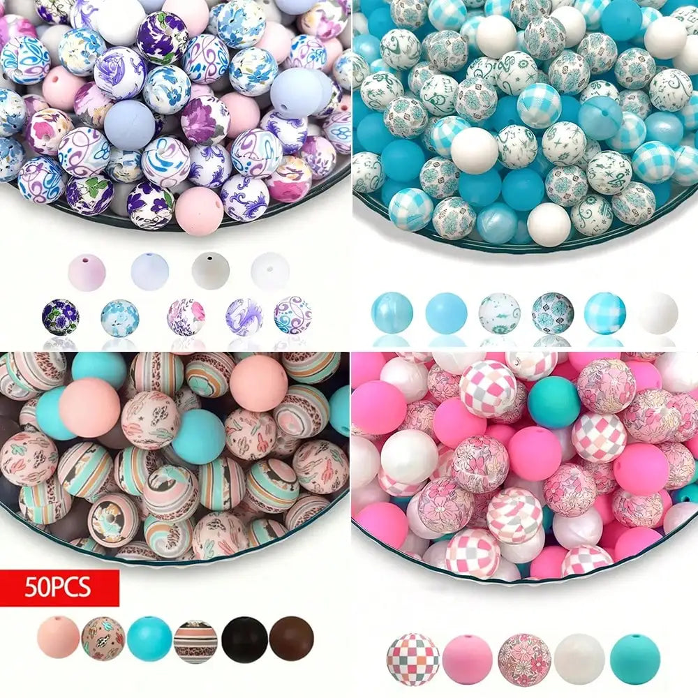 Hemasa 50PCS colorful silicone bead combination, suitable for DIY jewelry, bracelets, necklaces, keychains, bead pens and othes