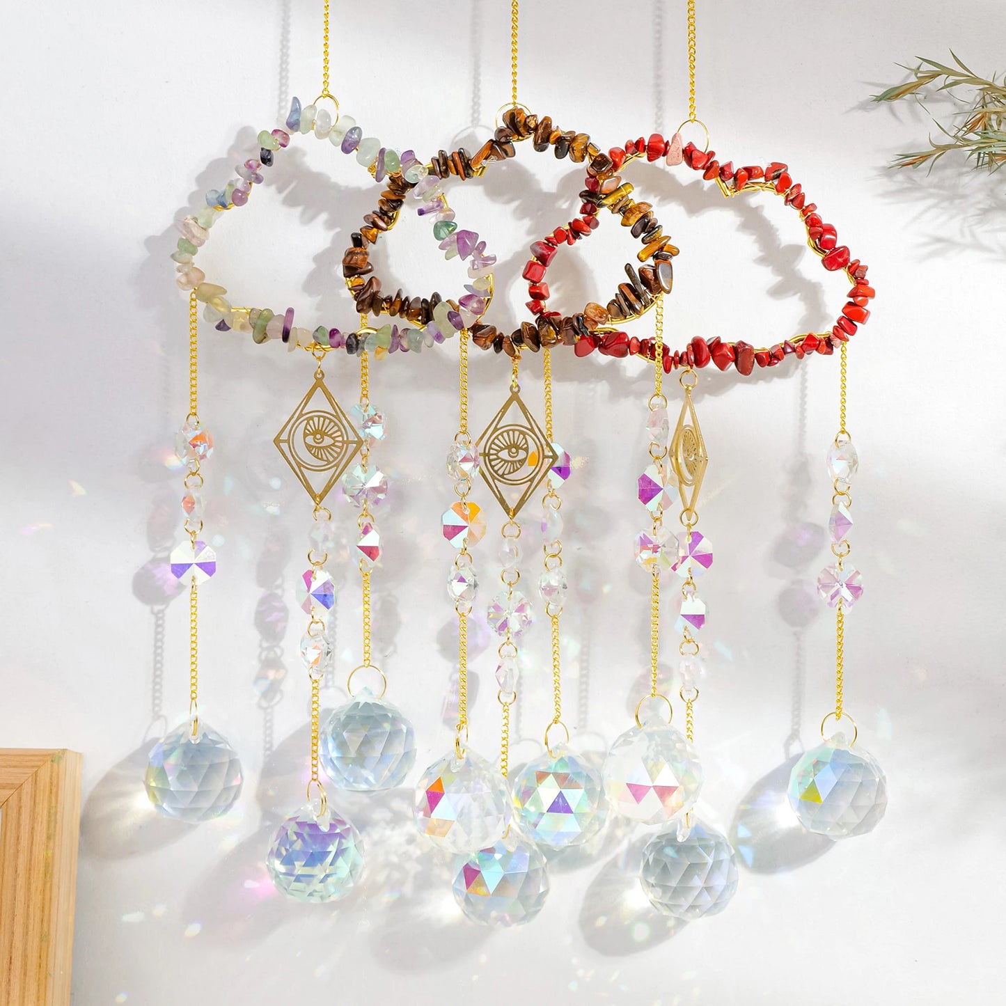 1PC Natural Healing Crystal Pendant Crystal Gravels Cloud Sun Catcher Reiki Gemstone For Home Garden Wedding Garden Decoration