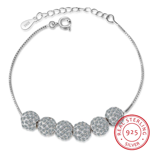 6 Pcs Crystal Beads Lucky Bracelet For Women Gift Luxury 925 Sterling Silver Chain Rhinestone Ball Bracelet Pulseira S-b228