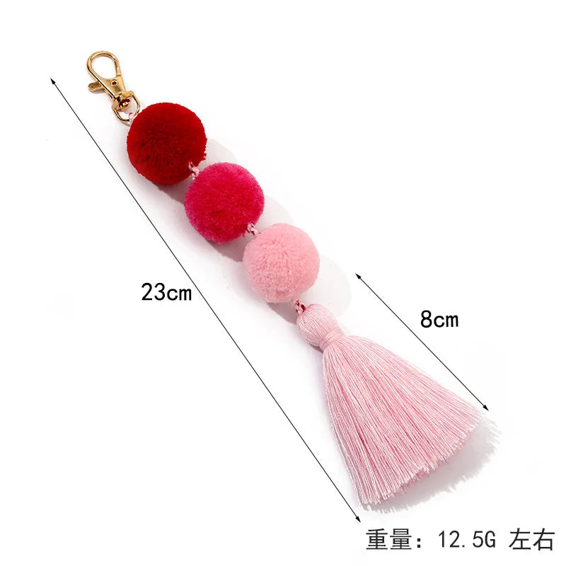 Hair Ball Tassel Keychain Colorful Pompom Keyring For Women Bag Hanging Pendants Accessories Fluffy Plush Key Ring