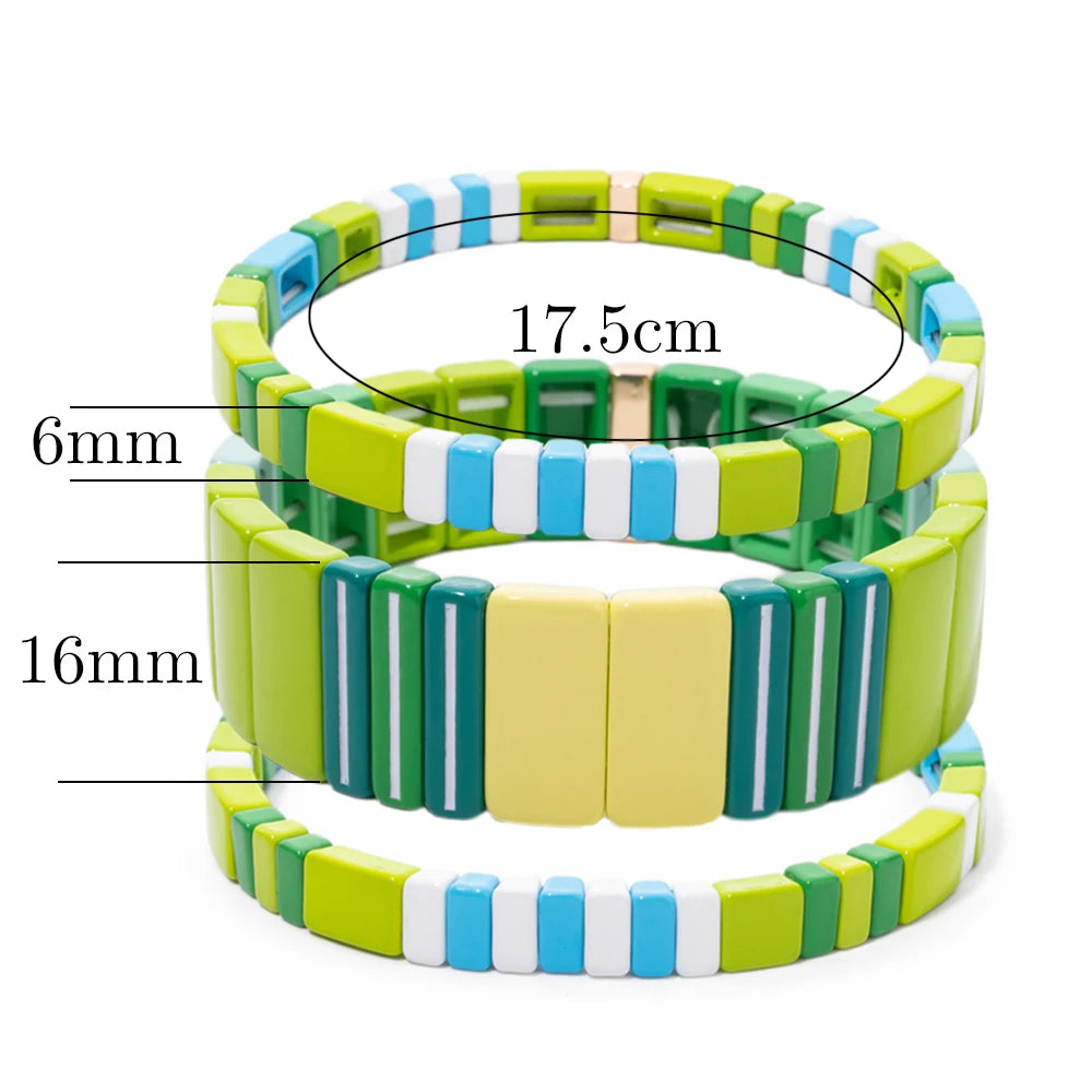 Tejesa Green Blue Color Enamel Boho Beaded Stretchable Bracelet for girls/women