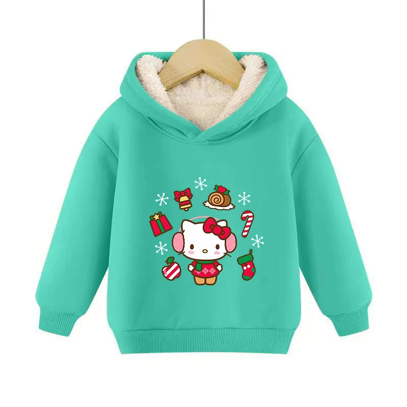 Hemasa Hello Kitty Hoodies Sweatshirt Boys Girls Winter Thickening Pullover Warm Clothes Children Christmas Gift