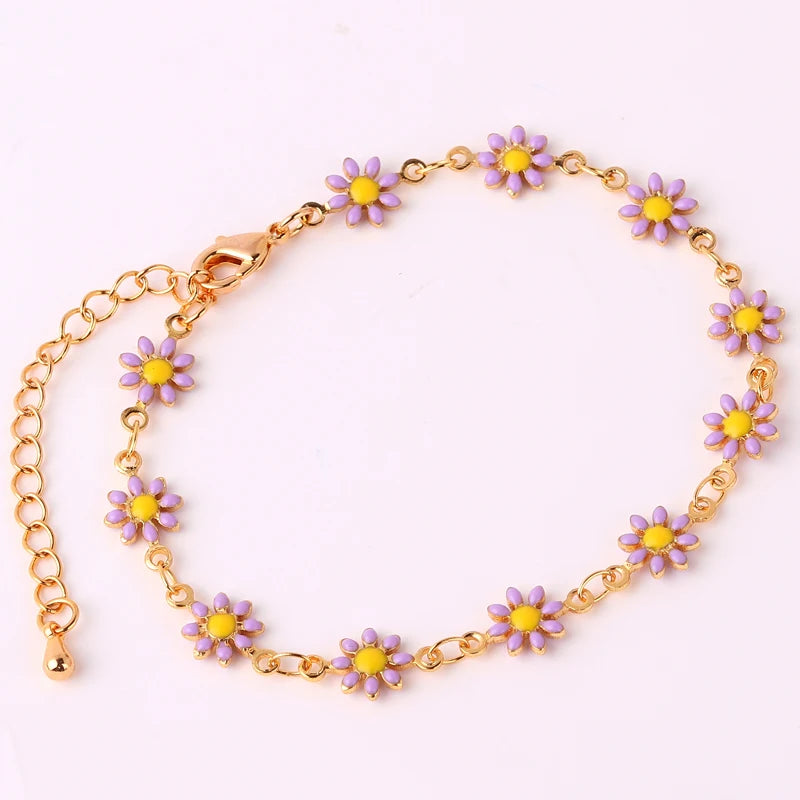 16+5cm Daisy Choker Girl Bracelet For Women Enamel Colorful Jewelry Flower Tennis Chain Boho Party Gift