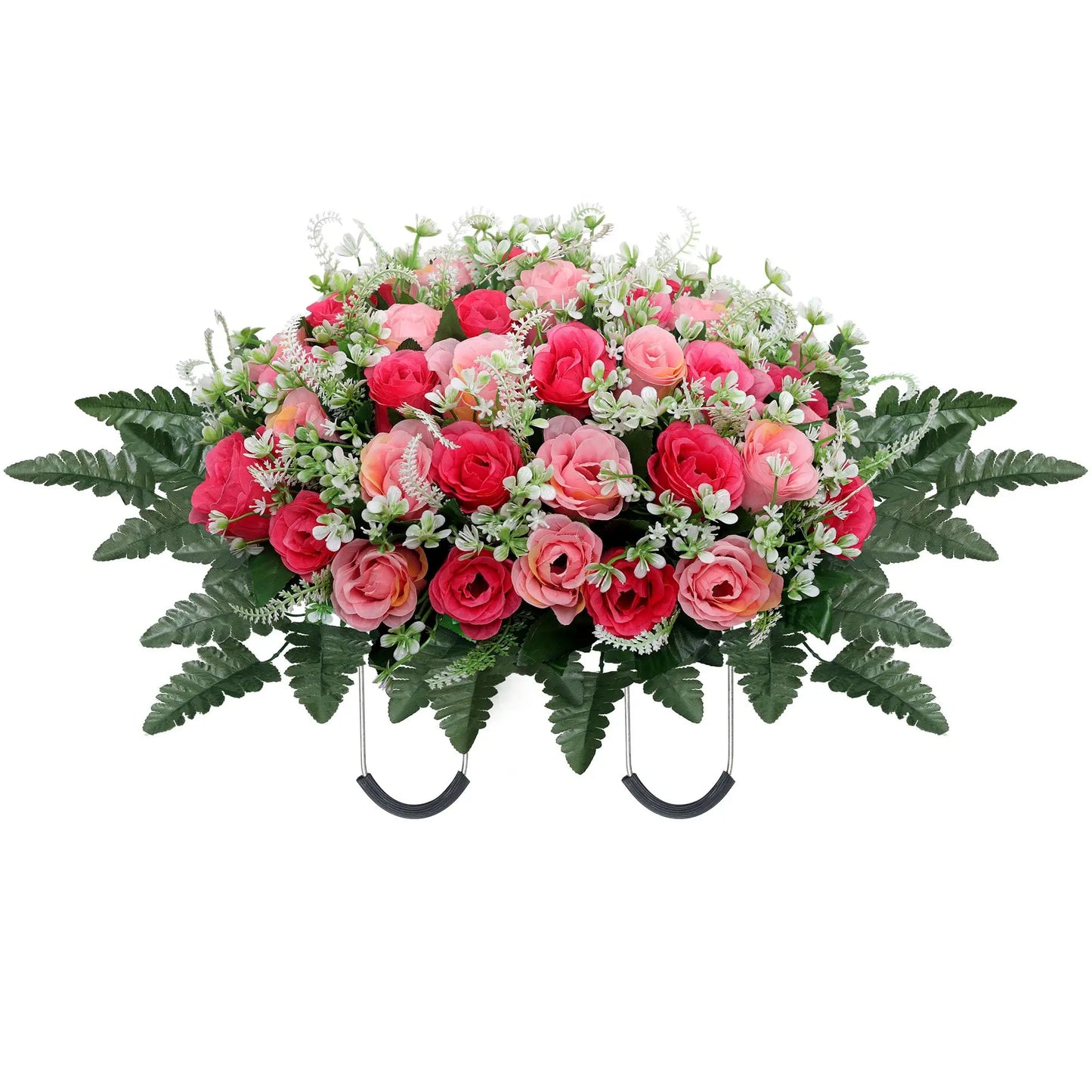 Headstone Flower Saddle, Large Artificial Cemetery Flowers for Grave, Cemetery Memorial Flowers for Outdoor Tombstone Decoration
