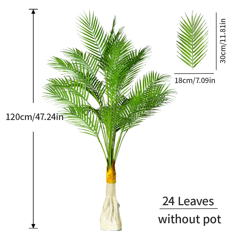 50-120cm Large Artificial Tropical Plant Fake Palm Leaves Plastic Green Coconut Tree Branch for Office Hotel Home Garden Decor