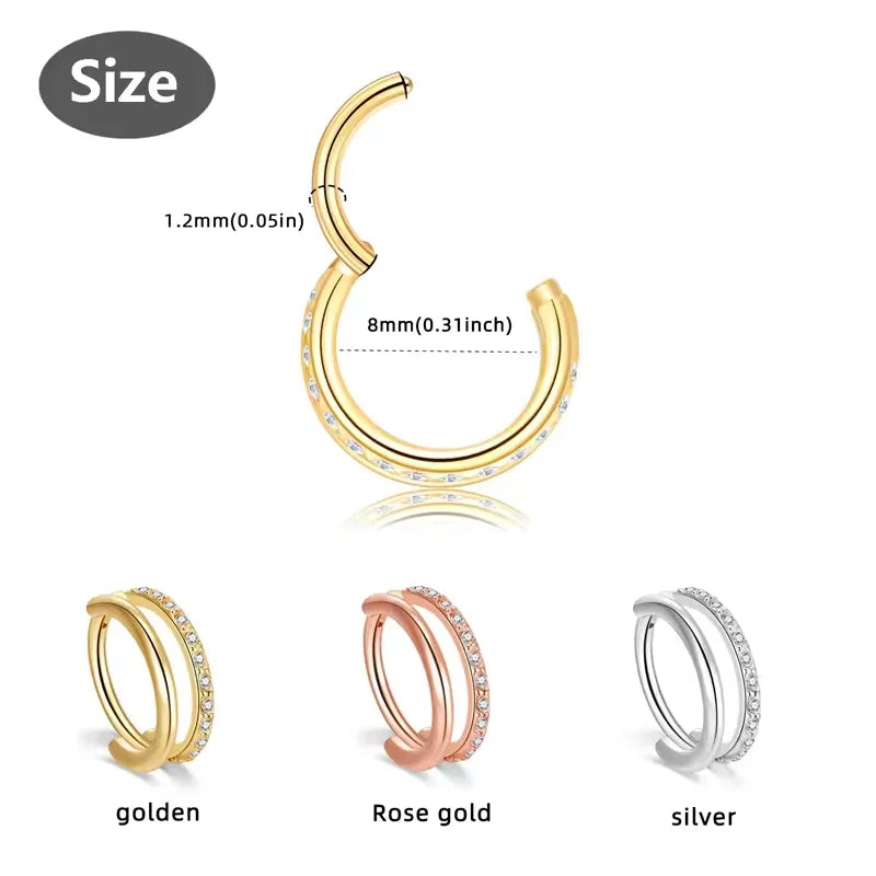 g23 Titanium Zircon Nose Rings For Ladies Women Hinged Septum Nose Clicker Piercing Rings Piercing Jewelry CZ