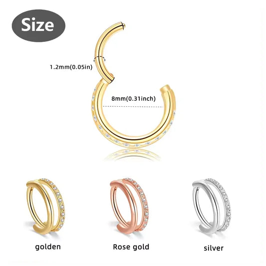 g23 Titanium Zircon Nose Rings For Ladies Women Hinged Septum Nose Clicker Piercing Rings Piercing Jewelry CZ