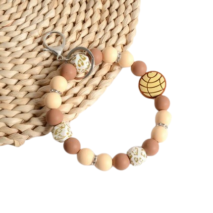 Hemasa Personalized Bangle Silicone Bead  Stretch Wristlet bracelet/ Keychain with  Keyring Gift for Teacher Mom Nurse Gift