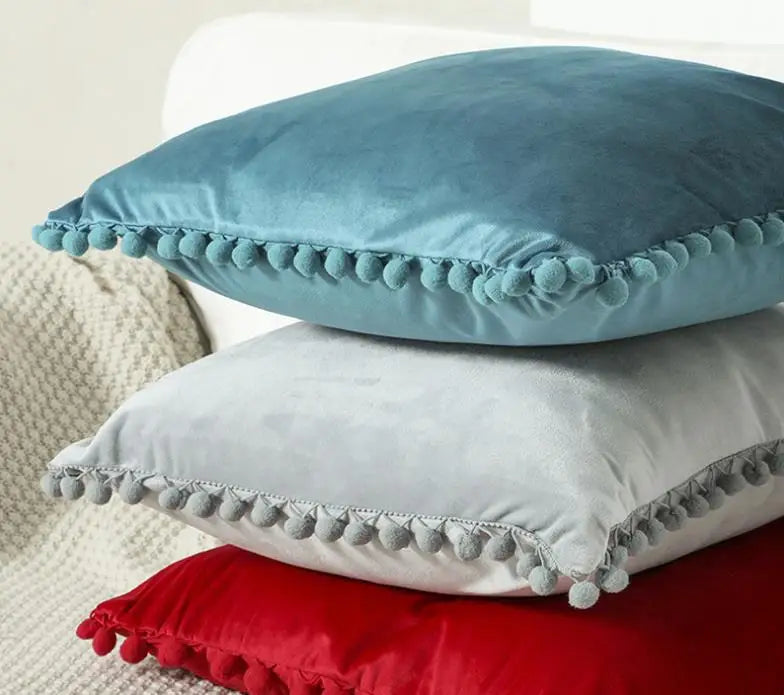 2PCS Simple Decorative Pillowcase Decorative Cushion Pillow Cover Pompoms Solid Cushion For Couch Sofa Bedroom Living Room