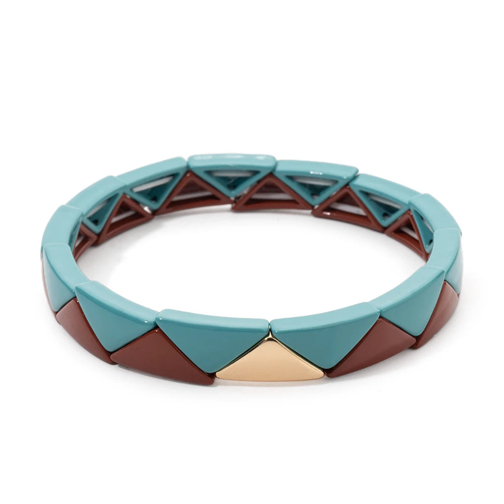Tejesa 6.5x13mm Colorful  Triangle Enamel Elastic Beads Bracelets For Women/Girls