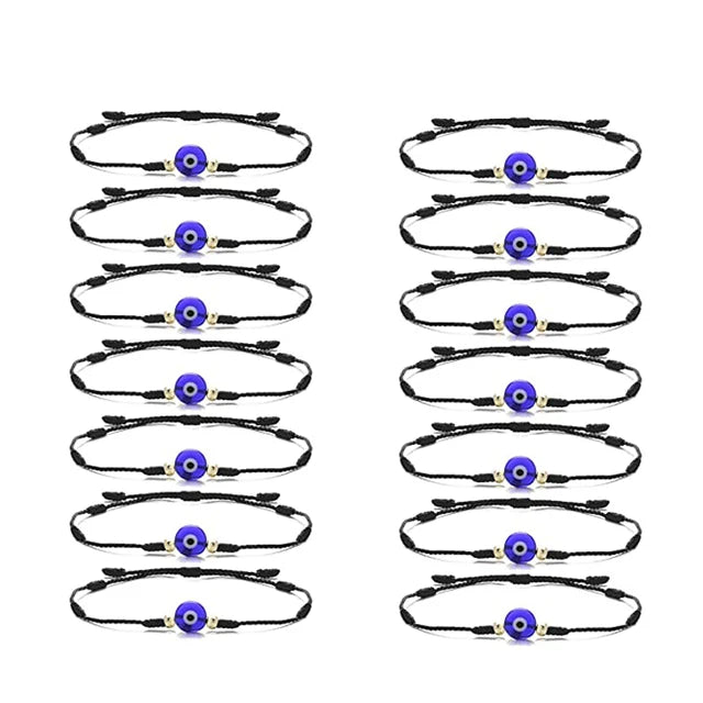 14PCS Turkish Evil Eyes Bracelet Black Natural Stone Beads Obsidian Men Braslet for Women Men Yoga Hand Jewelry Accessories