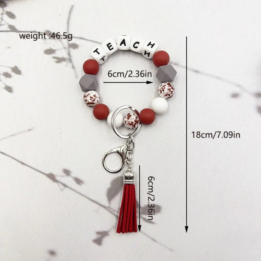 Portable Wristlet Keychain Silicone Beaded Stylish Teachers' Day Gift English alphabet Silicone Car Key Ring Holder Girls