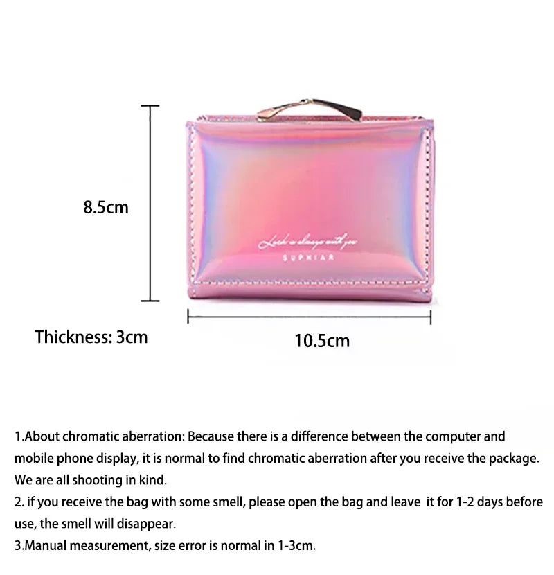 New Fashion Pu Leather Rainbow Women Short Wallet Laser Cartera Girls Coin Purse Wallets for Women Birthday Gift Card Wallet