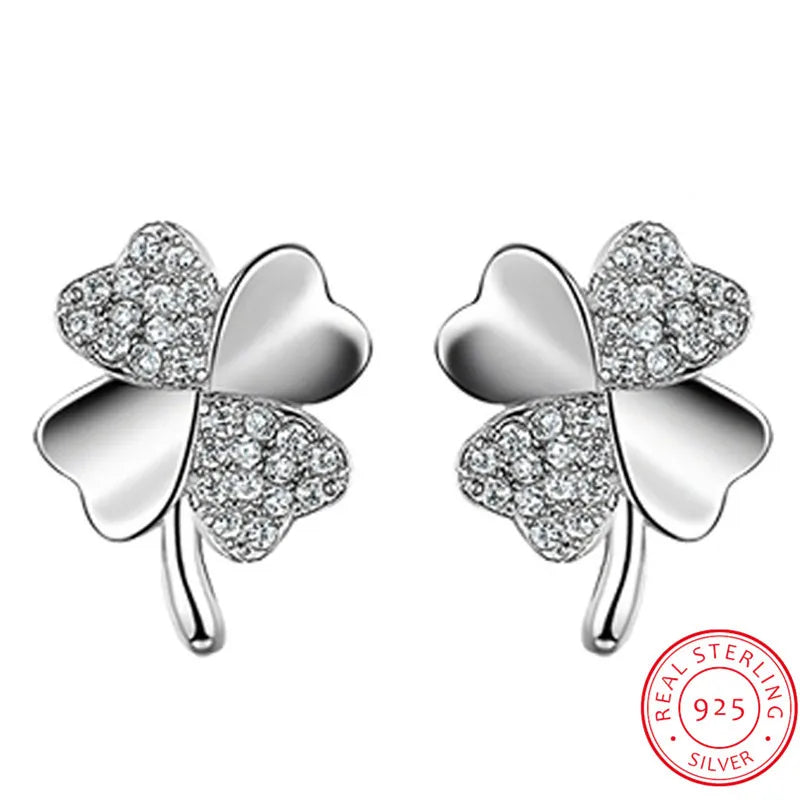Hot Sale 925 Sterling Silver Heart Earring Brincos Pendientes Lucky Clover Stud Earring For Women Gift Oorbellen S-e55
