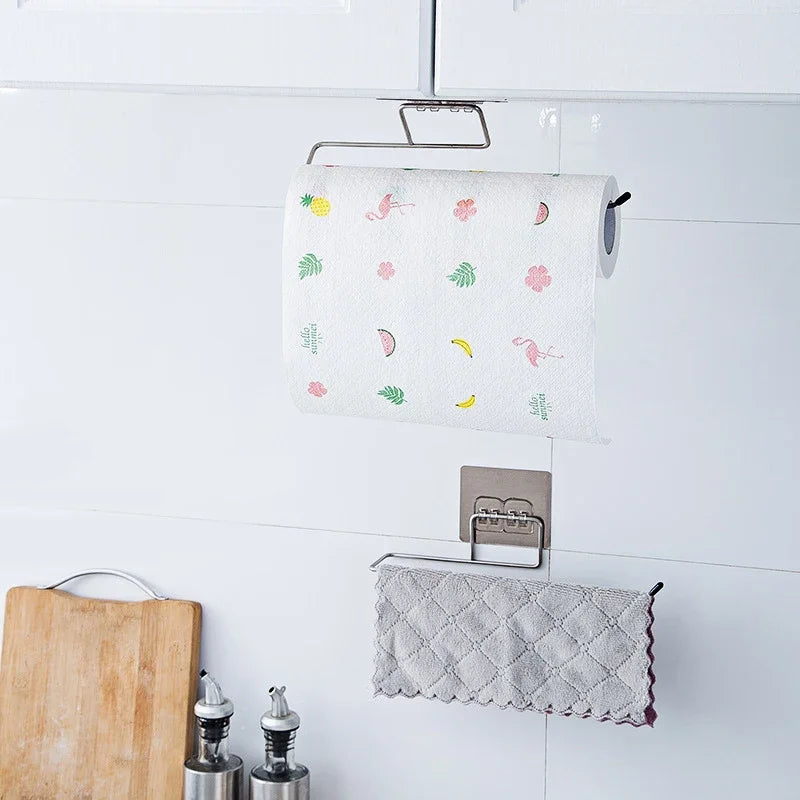 Hemasa 1PCS Kitchen Paper Towel Holder Adhesive Toilet Paper Rack Towel Hanger Tissue Dispenser Roll Napkin Cabinet Storage Accessories